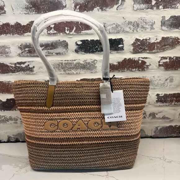 ✨Coach City Tote Straw and Smooth Leather CBG87 - Picture 1 of 7